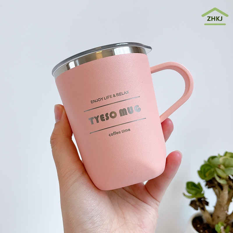 Cốc Đựng Nước Giữ Nhiệt Bằng Thép Không Gỉ 304 4 Màu Sắc Có Tay Cầm 260ML 300ML