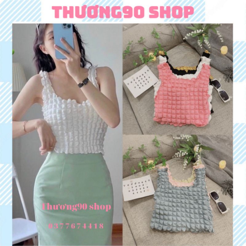 Áo cổ vuông croptop XỐP NỔI 2 DÂY xinh xắn, mềm mịn, Áo croptop kiểu xốp xinh nhiều màu.