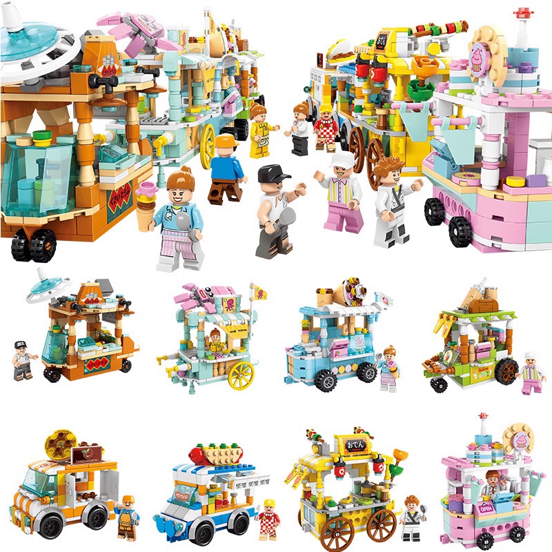 Đồ chơi xếp hình  mini lego Đồ chơi lắp ráp sáng tạo Mô hình xe bán đồ ăn nhẹ
