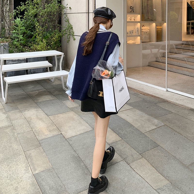 QKOOLE Áo sát nách dệt kim  cổ chữ V phong cách Hàn Quốc thời trang trẻ trung dành cho nữ