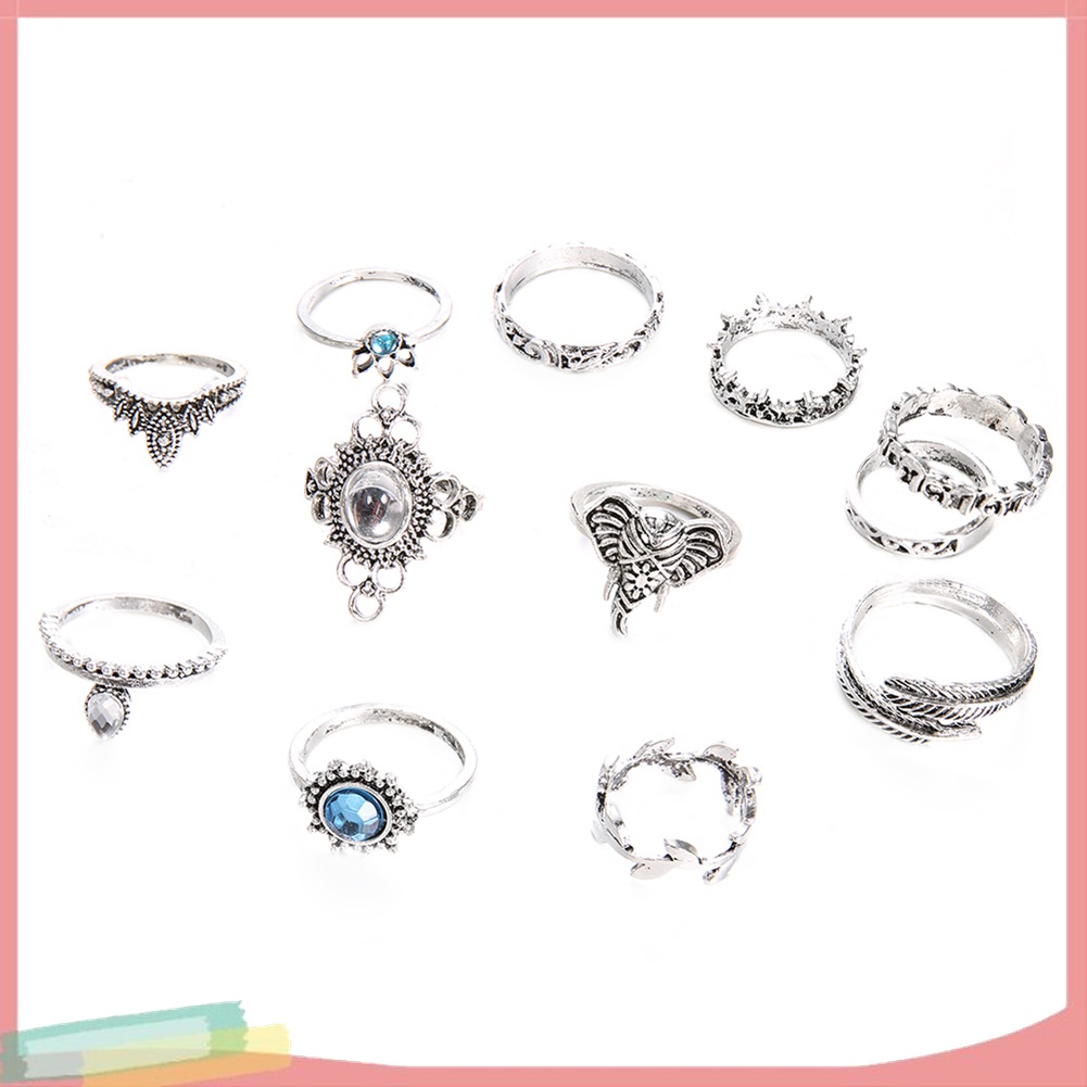 Bộ 12 Nhẫn Đeo Đốt Ngón Tay Đính Đá Phong Cách Boho Cổ Điển Cho Nữ