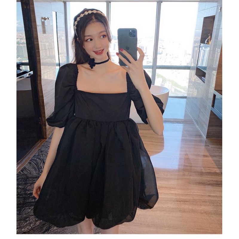 ĐẦM XOÈ CỔ VUÔNG TAY PHỒNG ĐAN DÂY LƯNG | BigBuy360 - bigbuy360.vn