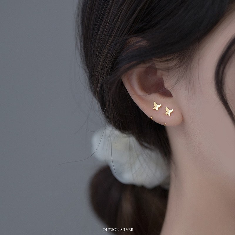 Khuyên tai bạc nữ cánh bướm dạng vòng xỏ, bông tai bạc DUYSON SILVER