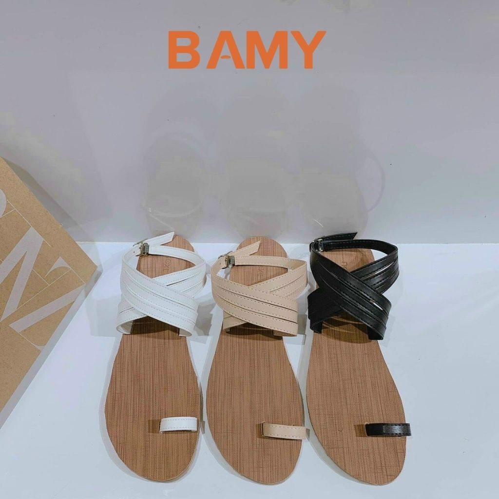 Giày (Dép) Sandal nữ Đế Gỗ bệt  xỏ ngón BAMY quai chéo hot mùa hè 2021 đi biển đi chơi đi học