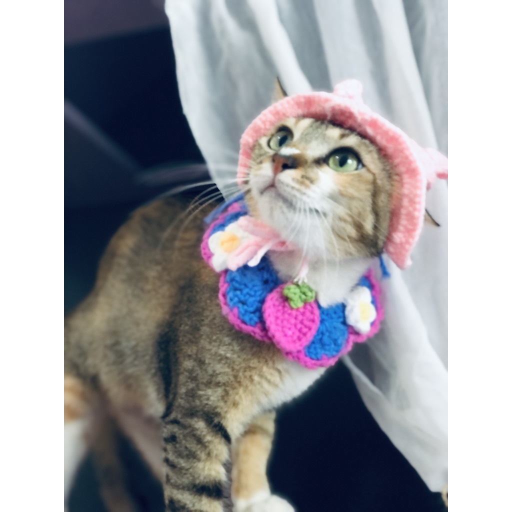 Mũ/nón móc len cosplay heo hồng dễ thương cho chó mèo