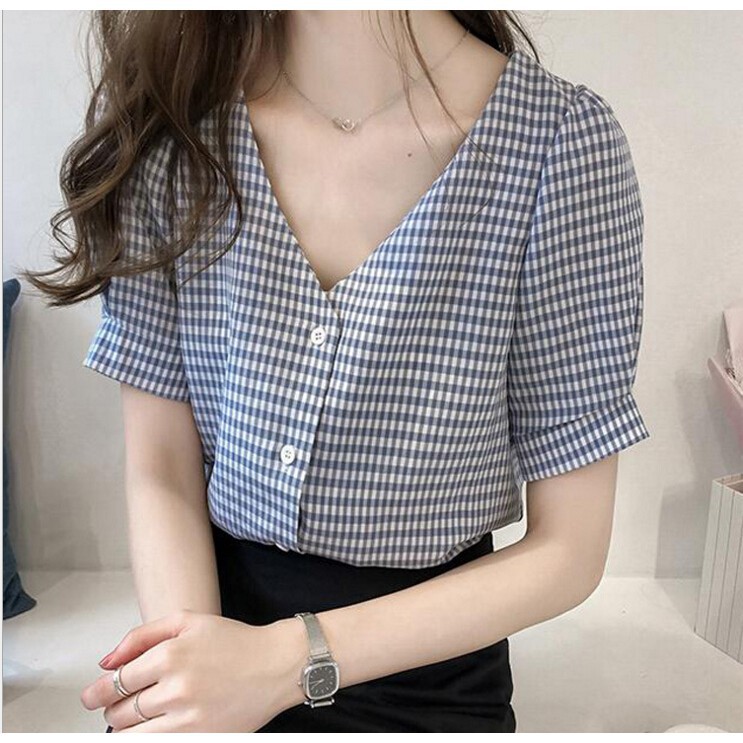 [FREESHIP 50K] ÁO Croptop Áo sơ mi tay ngắn cổ chữ V | BigBuy360 - bigbuy360.vn