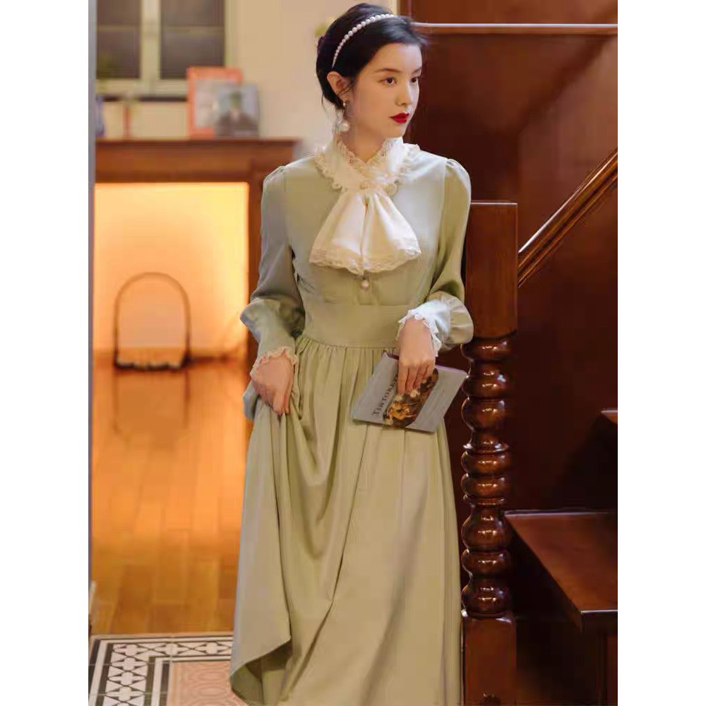 VÁY VINTAGE CỔ NƠ REN CÚC NGỌC,váy xoè nơ cổ,dáng chữ A | BigBuy360 - bigbuy360.vn