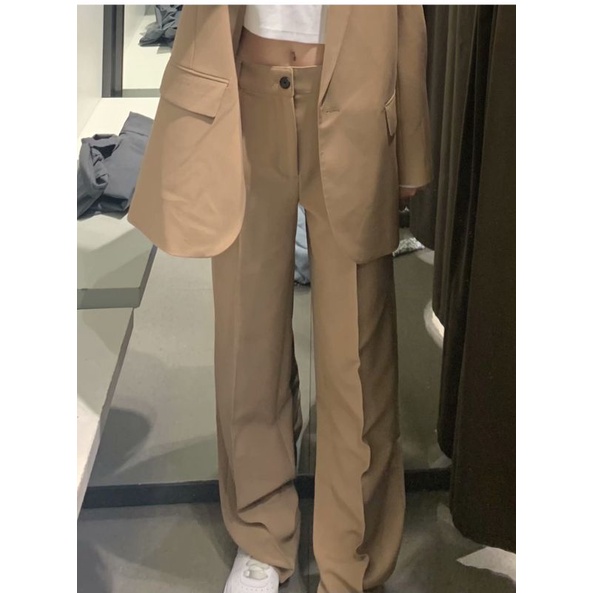 SET ÁO BLAZER VÀ QUẦN SUÔNG DÀI NÂU ZARA XUẤT XỊN