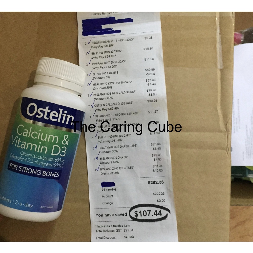 Viên uống Canxi bầu Úc Ostelin Calcium &amp; Vitamin D3 130 viên - The Caring Cube