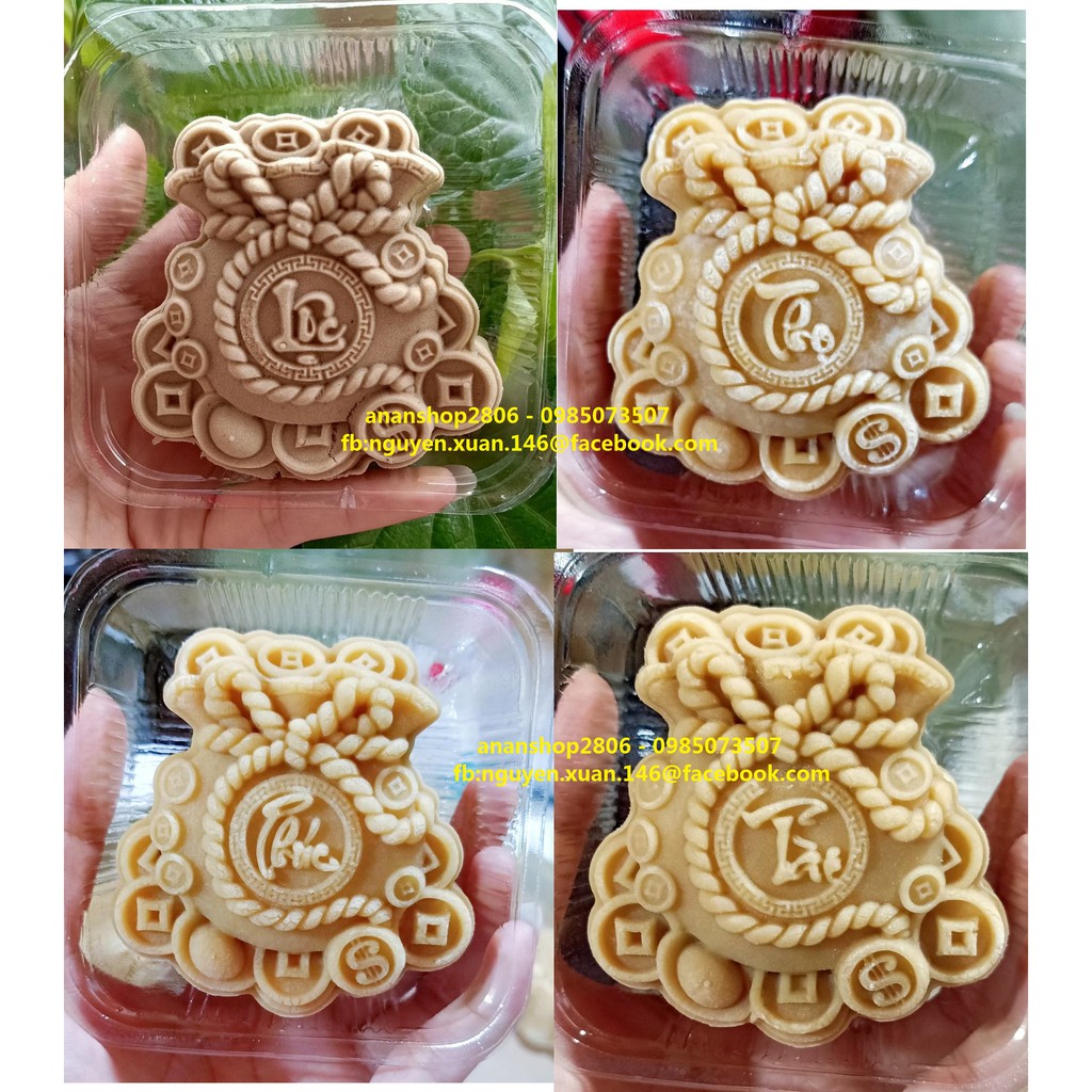Khuôn trung thu lò xo 150gr túi tiền phúc, lộc, thọ, tài