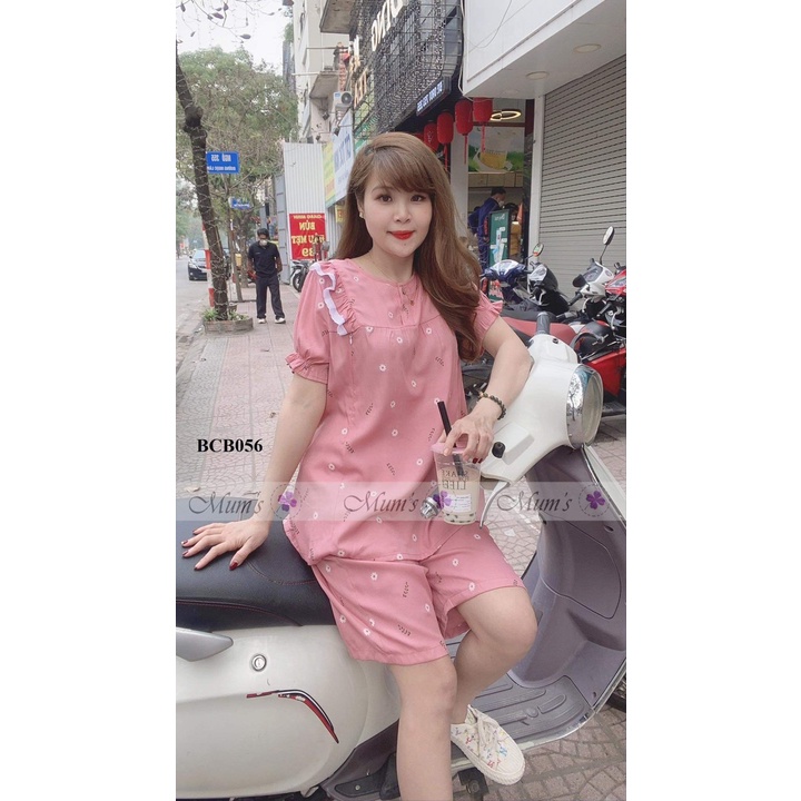 Đồ bộ bầu và sau sinh  FREESHIP  Bộ đũi hồng hoa cúc cổ tròn