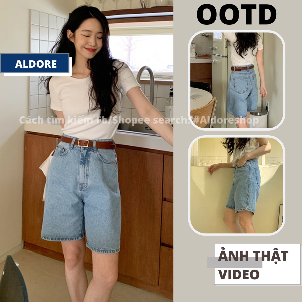 Quần ngố jean nữ ống rộng quần bò lửng màu xanh MSHA