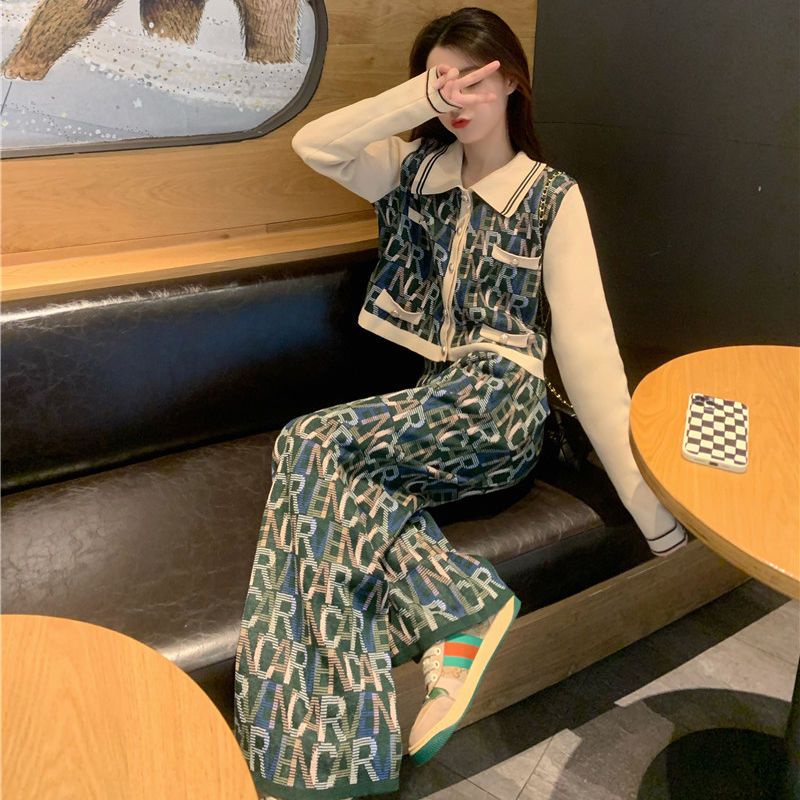 High-end women wearing wide-legged trousers suit 2021 new small autumn clothes with high-showing lean temperament two-piece suit