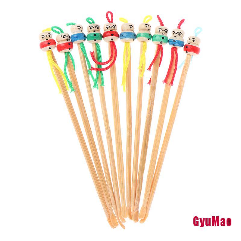 Bộ 10 Dụng Cụ Lấy Ráy Tai Mini Bằng Gỗ Tre Thiết Kế Hình Búp Bê Đáng Yêu