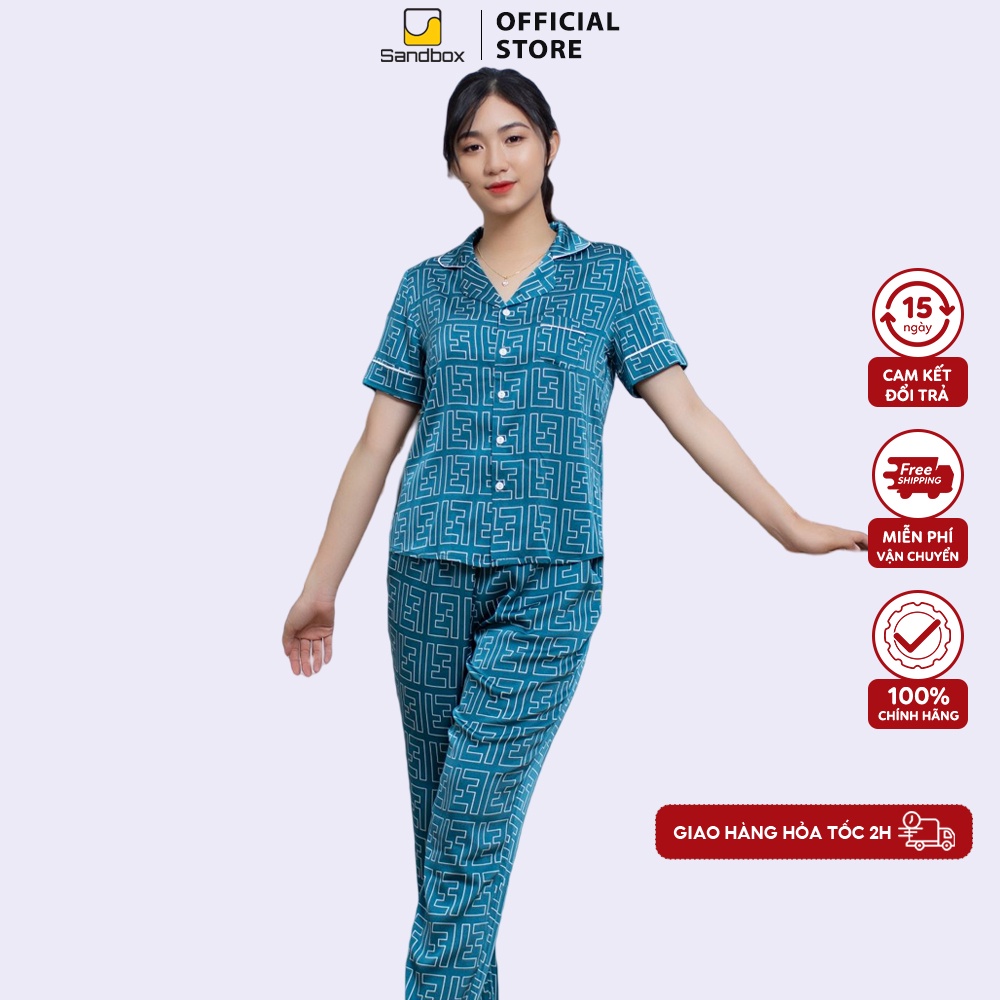 Đồ bộ pijama mặc nhà SANDBOX chất liệu lụa satin Nhật cao cấp thiết kế quần dài áo cộc họa tiết trẻ trung