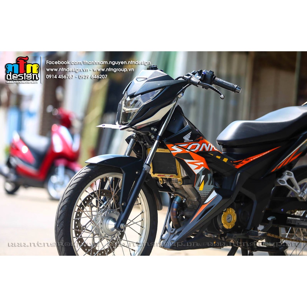 Tem /decal Rời Dán Xe Sonic Mẫu Cam Đen Trắng Cực Chất, Hàng 3 Lớp Chất Lượng Cao