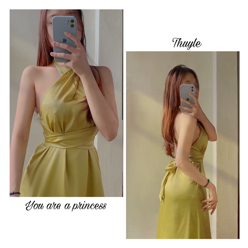 Váy lụa cổ yếm chéo eo