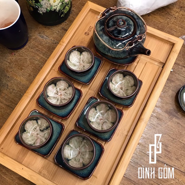 Bộ ấm chén men hoả biến hoa trong lòng của nghệ nhân bát tràng , hàng bát tràng 100%