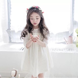Đầm xô trắng  ren đục lỗ bé gái