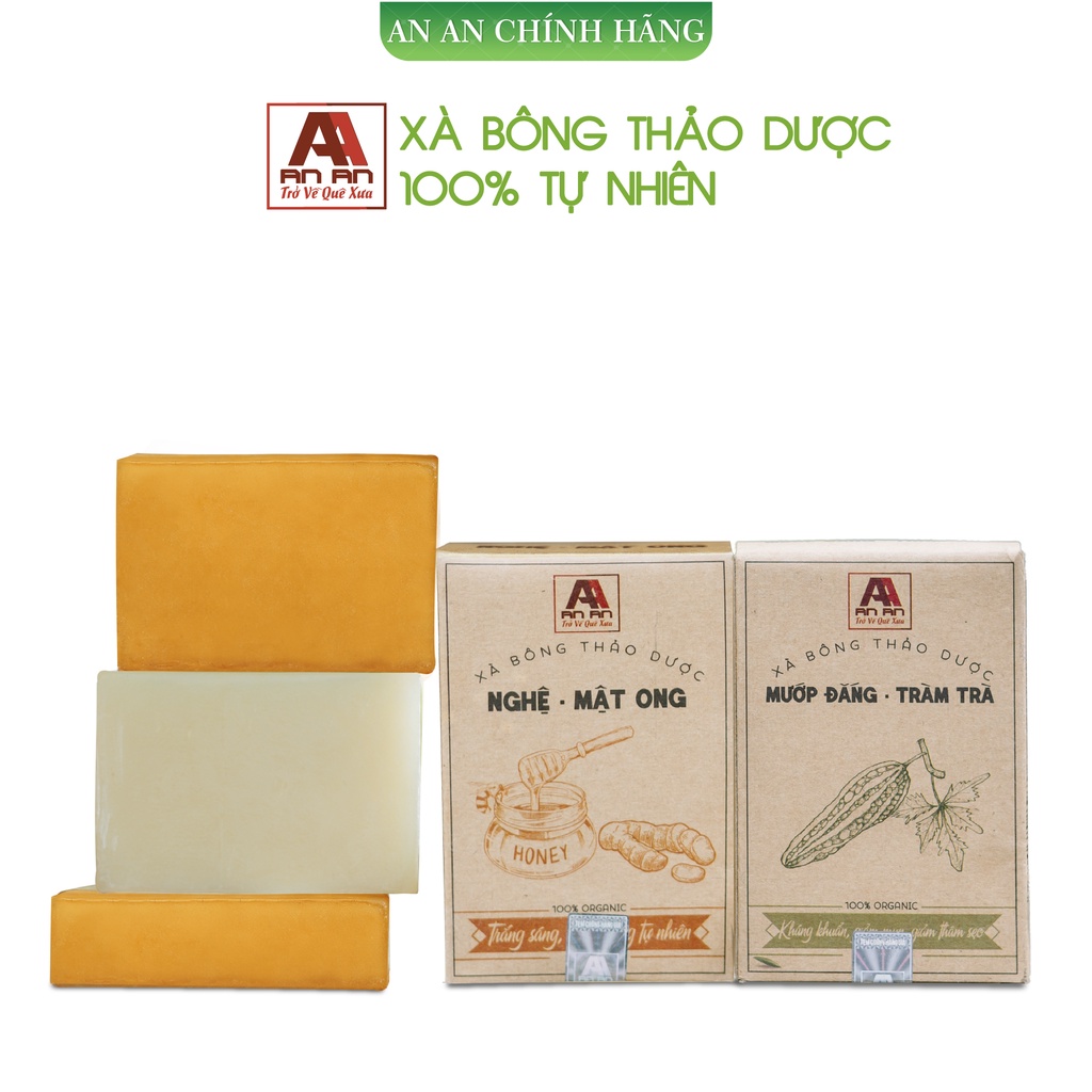 Xà bông Handmade  AN AN 100% chiết xuất từ thiên nhiên nghệ mật ong mướp đắng tràm trà  dưỡng da làm sạch da 100gr