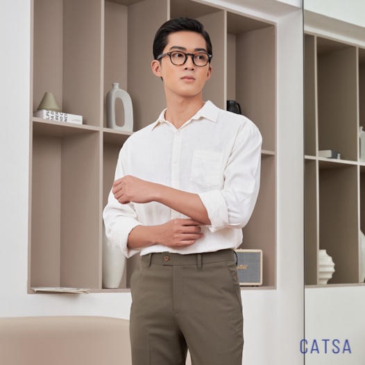 Áo sơ mi trắng CATSA, shirt trắng form rộng Oversize mặc thoải mái, phong cách ASC347
