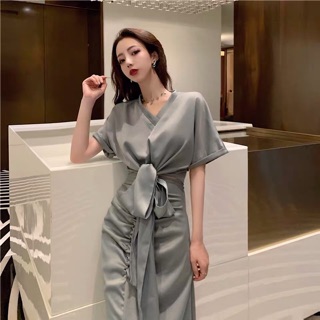 Sét váy lụa buộc eo cao cấp có sẵn kèm ảnh thật