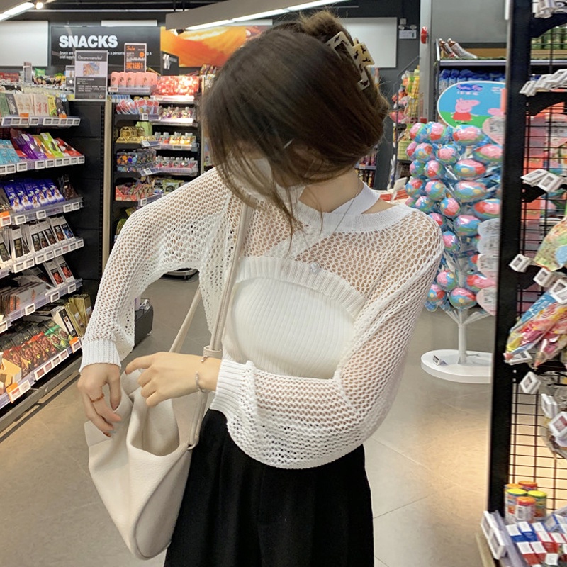 Sweet Girl, Áo len dệt kim, Quần áo nữ, Khăn choàng Xuân Thu, Áo cánh bên ngoài, 2021 Quần áo ngắn mỏng xuyên thấu mới