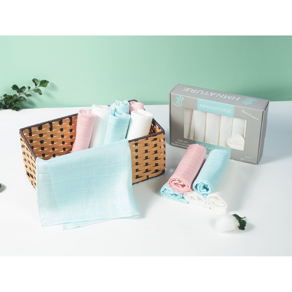 [ CHÍNH HÃNG ] Khăn Sữa, Khăn xô, Khăn sữa sợi tre cao cấp HMNATURE - Hộp 6 Chiếc