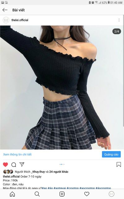 Áo croptop trễ vai dài tay ôm body viền bèo