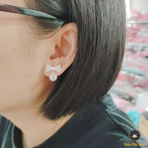 Bông tai bạc nữ hình nơ quả cầu chất liệu bạc 925 thời trang phụ kiện trang sức nữ Viễn Chí Bảo B400264