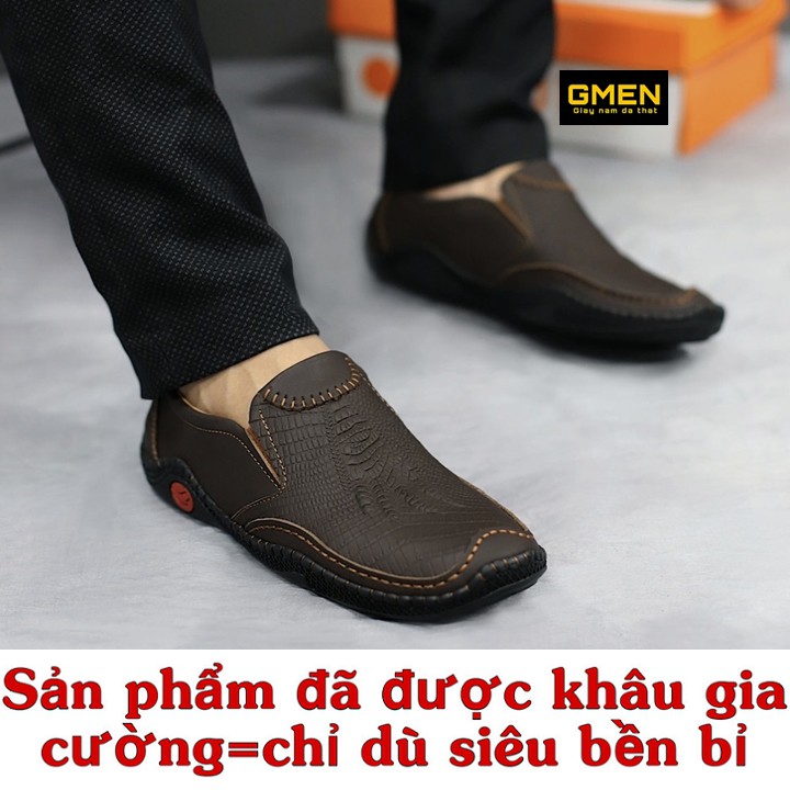 Giày lười nam chất liệu da bò dập vân cá sấu đế cao su khâu chỉ bền bỉ G | BigBuy360 - bigbuy360.vn