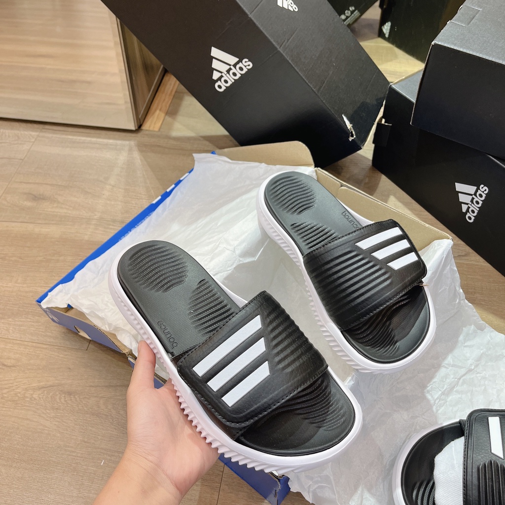 [CHÍNH HÃNG]] Dép quai ngang A.D.I.D.A.S Alpha Bounce 2.0 màu Core Black Đen sọc Trắng
