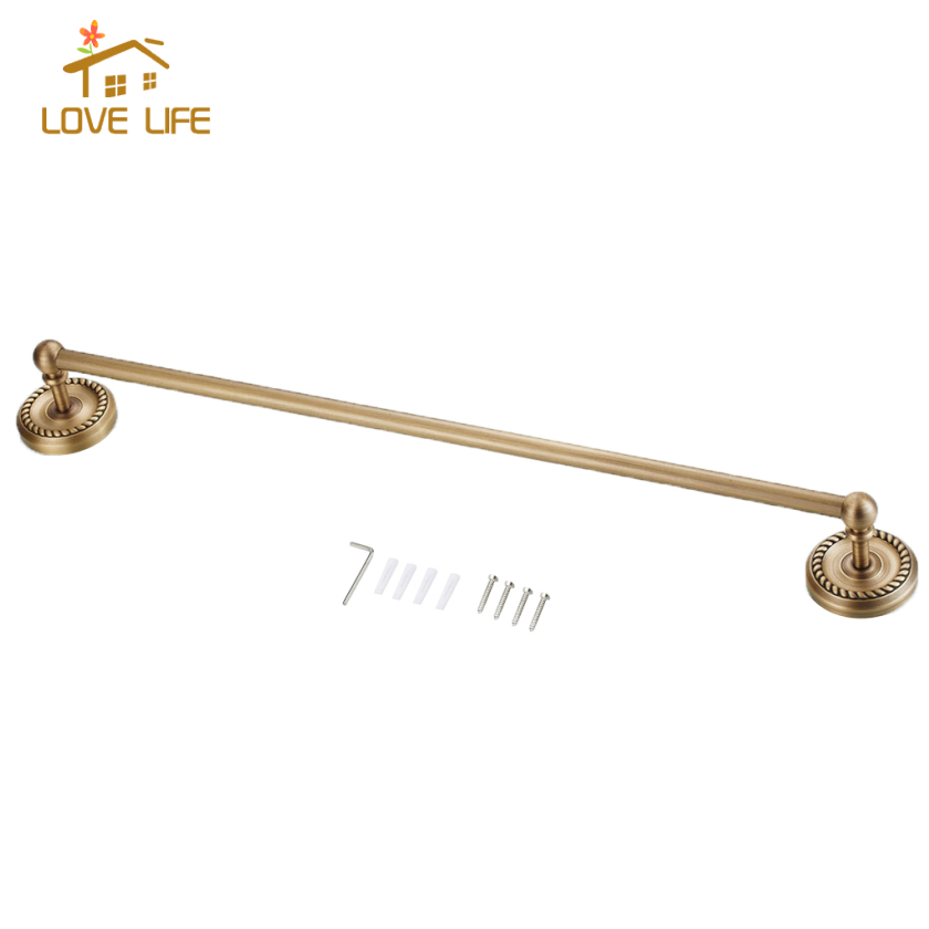 [whfashion]1 piece Home Hotel Bathroom Antique 610mm Wall Single Towel Rail Rack Bar Round Robe Holder