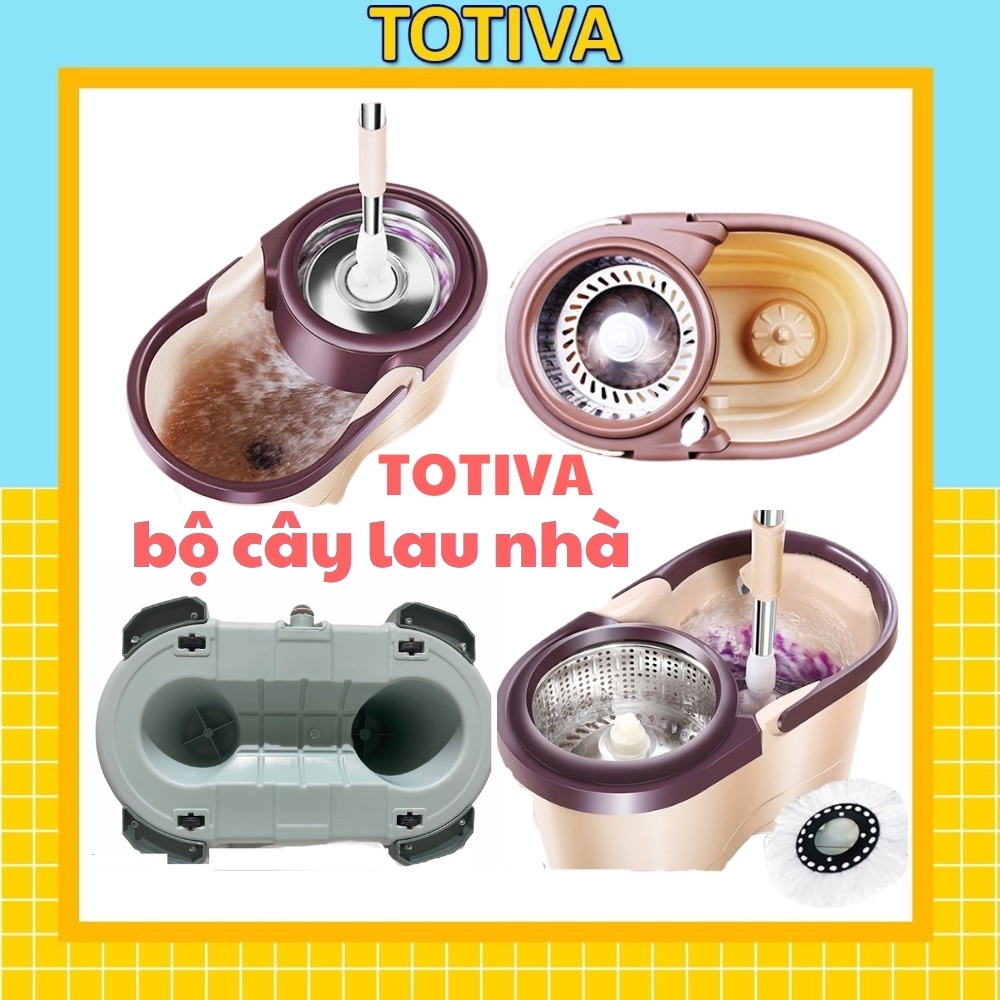 Bộ cây lau nhà Totiva Chổi Lau Nhà Thông Minh Bộ Chổi Lau Nhà Tự Vắt 360 Độ Thùng Lau Công Nghệ Ổ Quay Đĩa Kép Mới