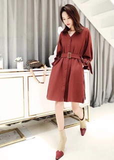 Đầm cam đất tay lỡ kèm belt (kèm hình thật)
