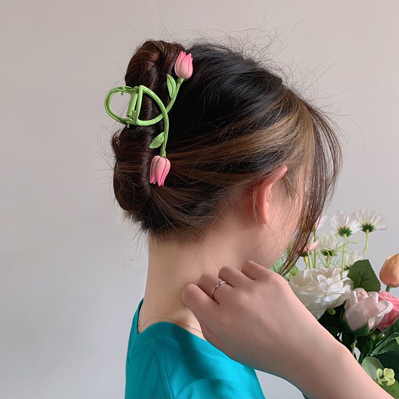 Kẹp tóc IF ME bằng kim loại họa tiết hoa tulip thời trang cho nữ