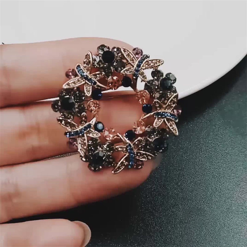 Ghim Cài Áo Hình Vòng Hoa Đính Đá Zircon Nhiều Màu Sắc Cao Cấp