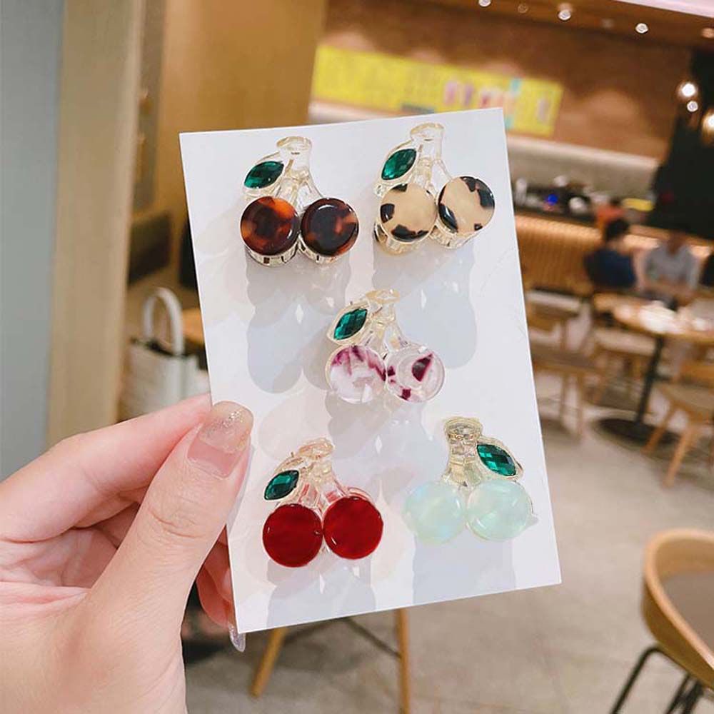 Kẹp tóc acrylic hình quả cherry họa tiết da báo màu xanh lá thời trang Hàn Quốc cho nữ