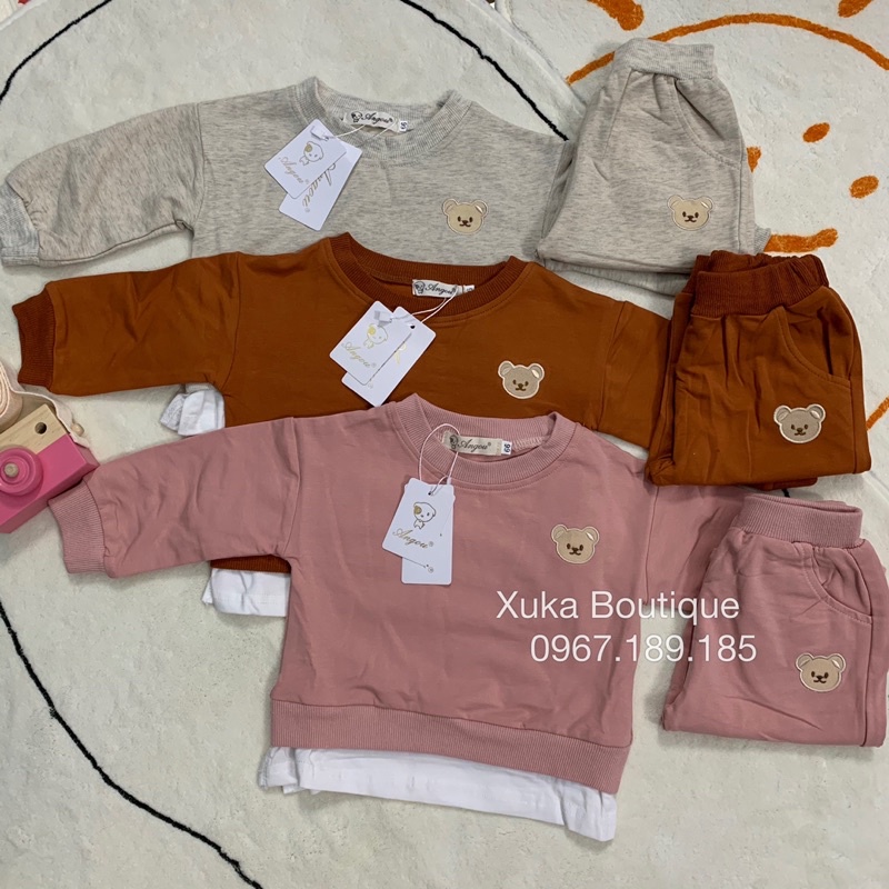 Set Bộ Quần Áo Nỉ Da Cá Gấu Cho Bé - Xuka Boutique - Bộ Quần Áo Dài Thu Đông Bé Trai Bé Gái Chất Siêu Đẹp [Ảnh thật]