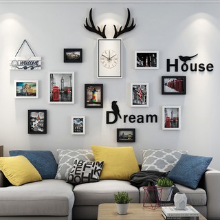 Bộ khung tranh treo trang trí tường hiện đại kèm Đồng Hồ Tuần Lộc Euro Quality