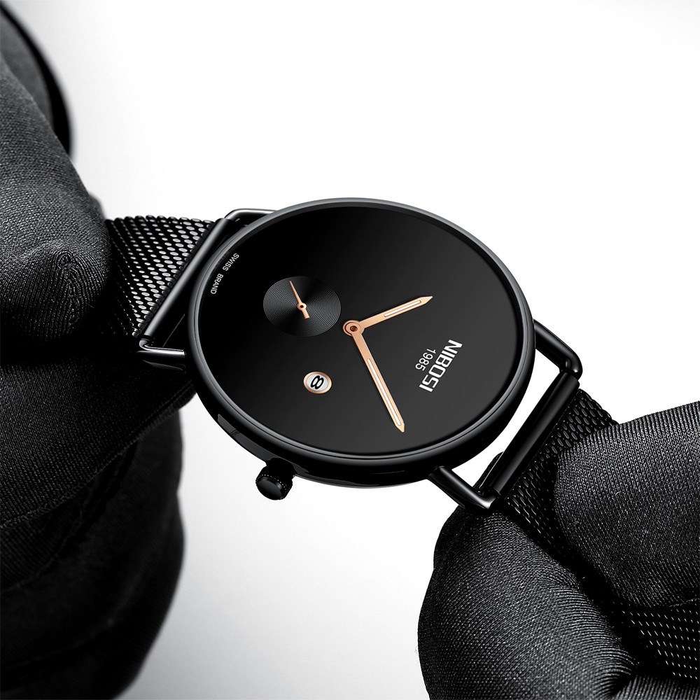 Đồng hồ đeo tay nam NIBOSI siêu mỏng Ngày không thấm nước Đồng hồ đeo tay nam Business Business Casual Quartz