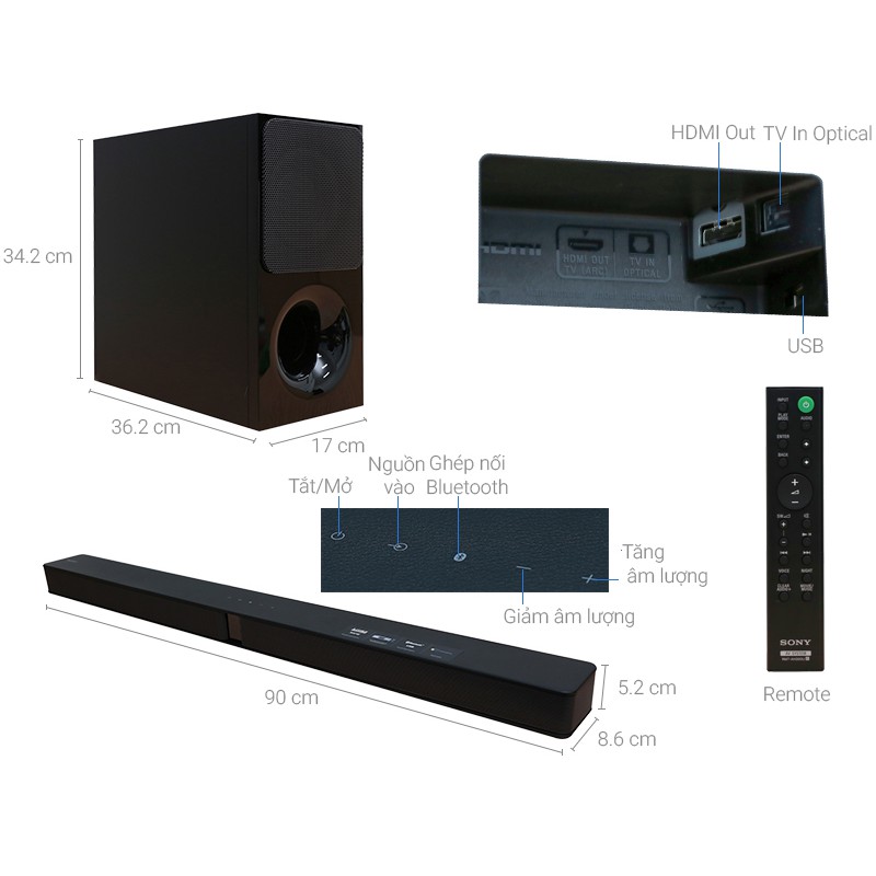 Loa thanh soundbar Sony 2.1 HT-CT290/BM 300W (Hàng bỏ mẫu - Sản phẩm 100% chính hãng)