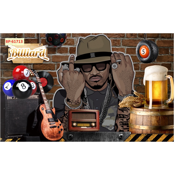 Tranh dán tường club Billiards 3D, mực in không mùi, không hóa chất đảm bảo an toàn sức khỏe