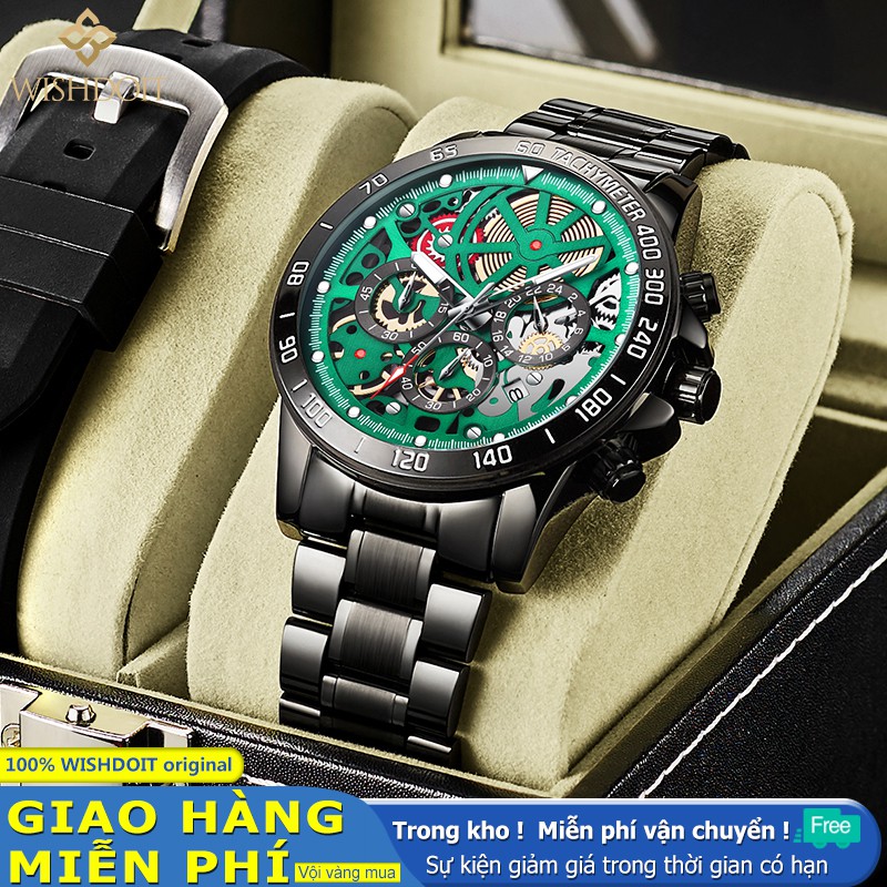 Đồng Hồ Đeo Tay WISHDOIT Máy Thạch Anh Chống Nước Dây Thép Không Gỉ Màu Đen Phong Cách Thể Thao Sang Trọng Cho Nam | BigBuy360 - bigbuy360.vn