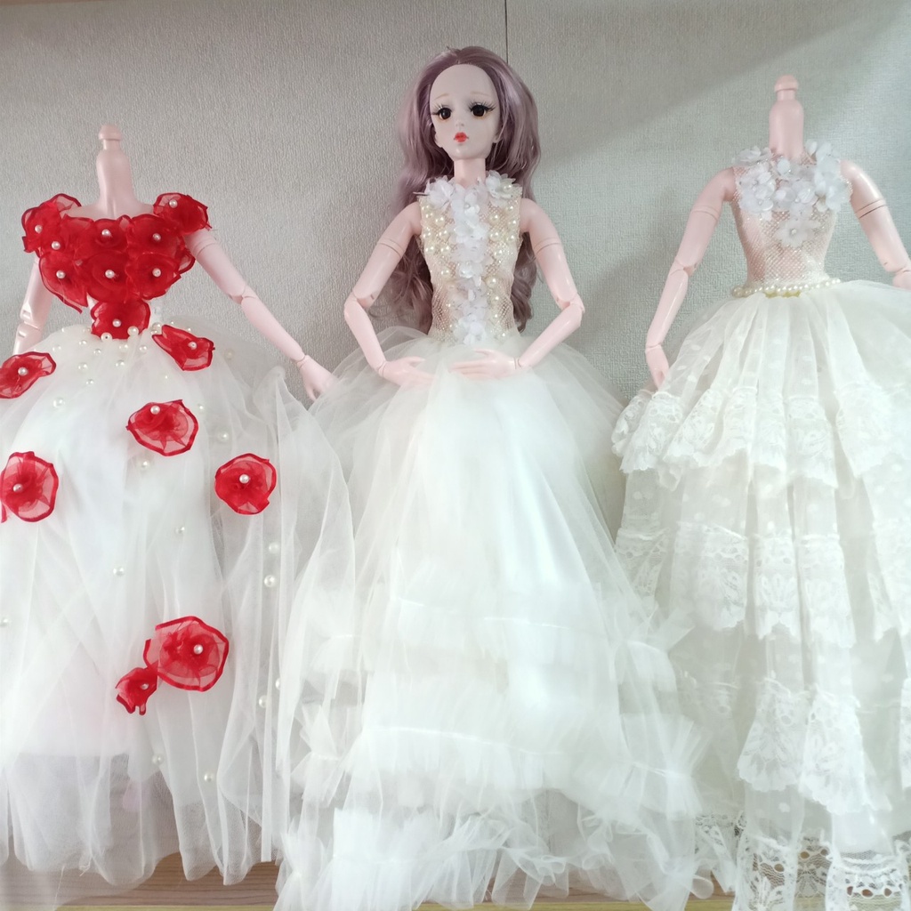 Váy Cưới Cô Dâu Đẹp,Thiết Kế Sang Trọng Cho Búp Bê BJD Cao 60cm Tặng Trang Sức