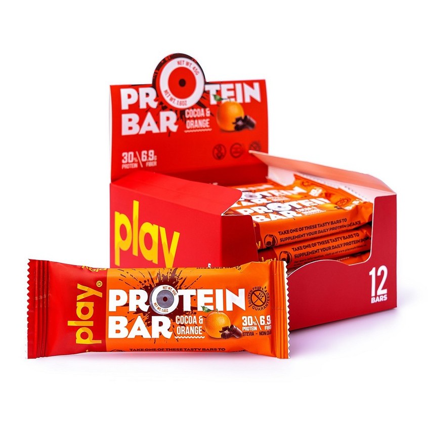 Bánh Ăn Kiêng Play Protein Bar 💪FREESHIP💪 Bánh Bổ Sung Protein -  Thanh Bánh Vị Cam Cacao 45Gr SP3.2