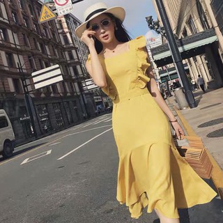 Đầm váy freesize vàng cánh tiên thắt eo
