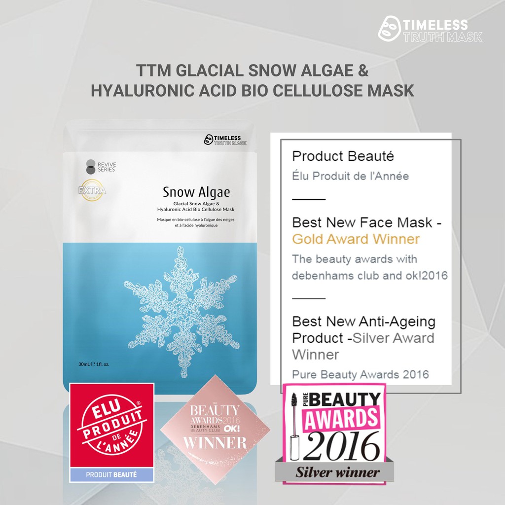 Timeless Truth Mask-  Mặt nạ Bio Cellulose Tảo tuyết Glacial＆Axit Hyaluronic ngăn ngừ lão hóa, tốt cho làn da khô