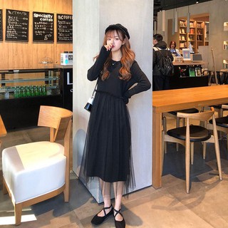 Đầm suông phối lưới dễ thương