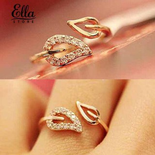 Ellastore  Women's Adjustable Rhinestones Leaves Opening Cuff Ring Jewelry Gift